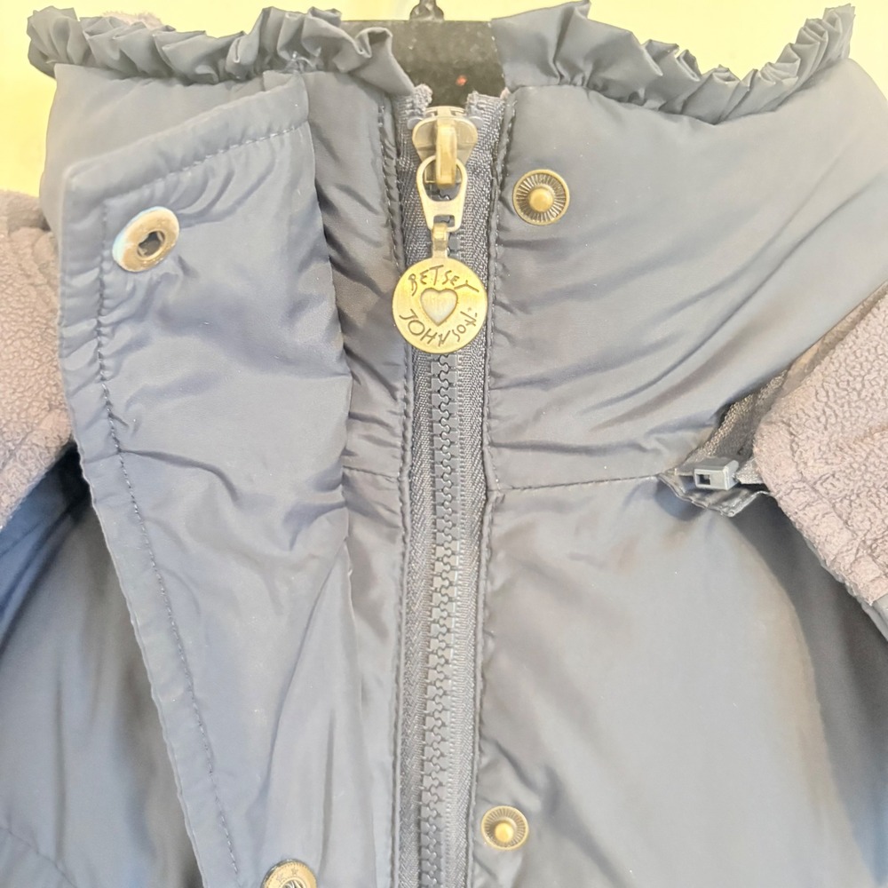 Betsey Johnson Puffer Jacket Blue Faux Fur Trim Hood Down Fill Small - Picture 8 of 16